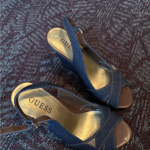 NEW Guess denim wedge sandals - Picture 1 of 8
